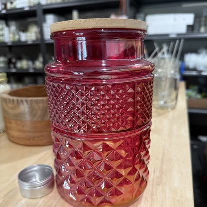 56 oz Red Ornate Glass Jar