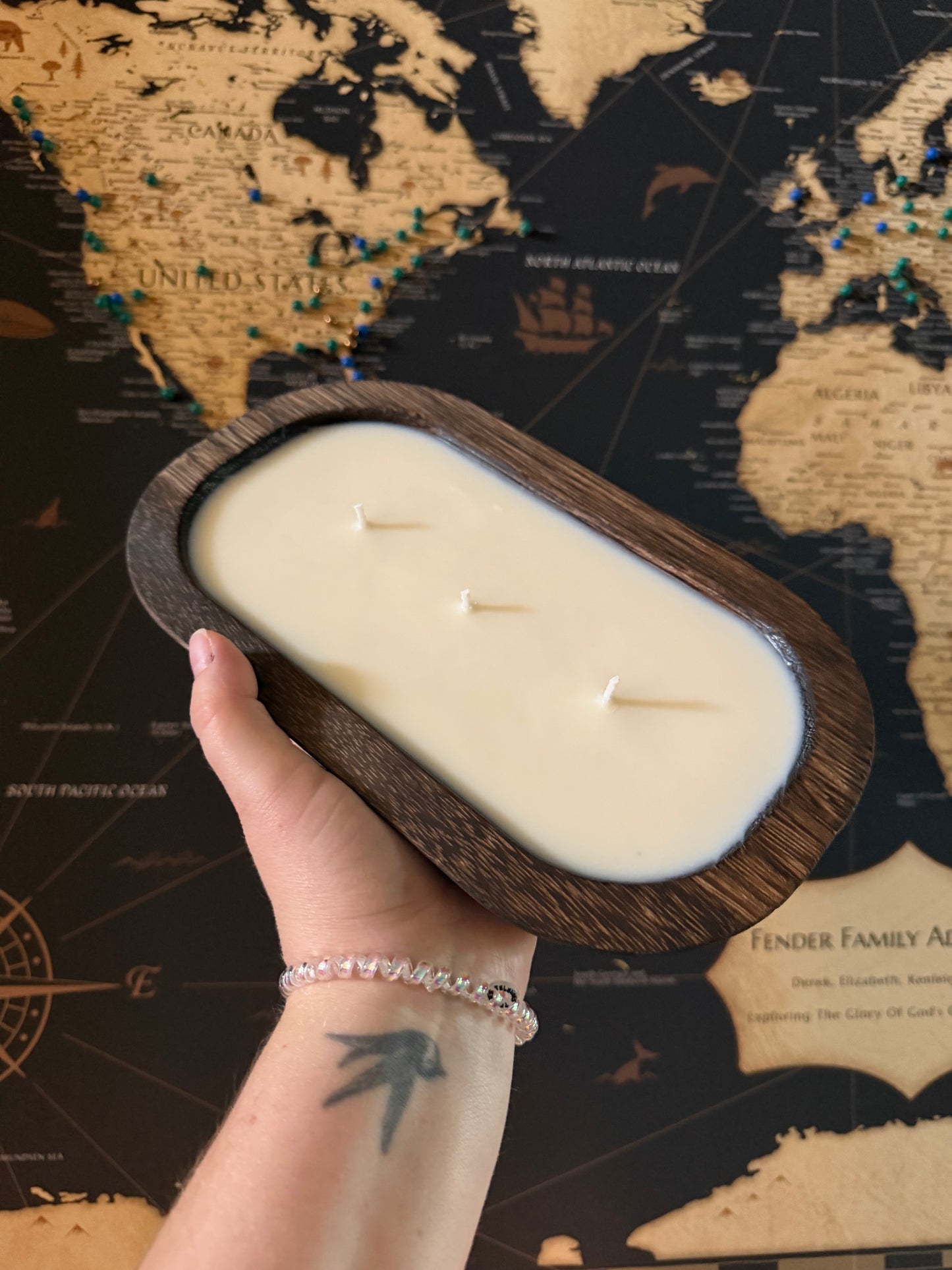 Wood Dough Bowl Candle