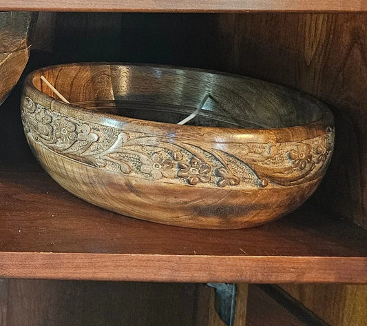 Wooden Bowl w/Flowers